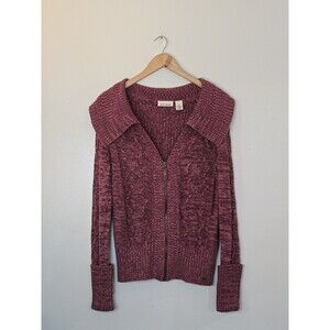 DKNY Full Zip Cable Knit Sweater Womens Size Medium Cozy Cabin Core Earthy